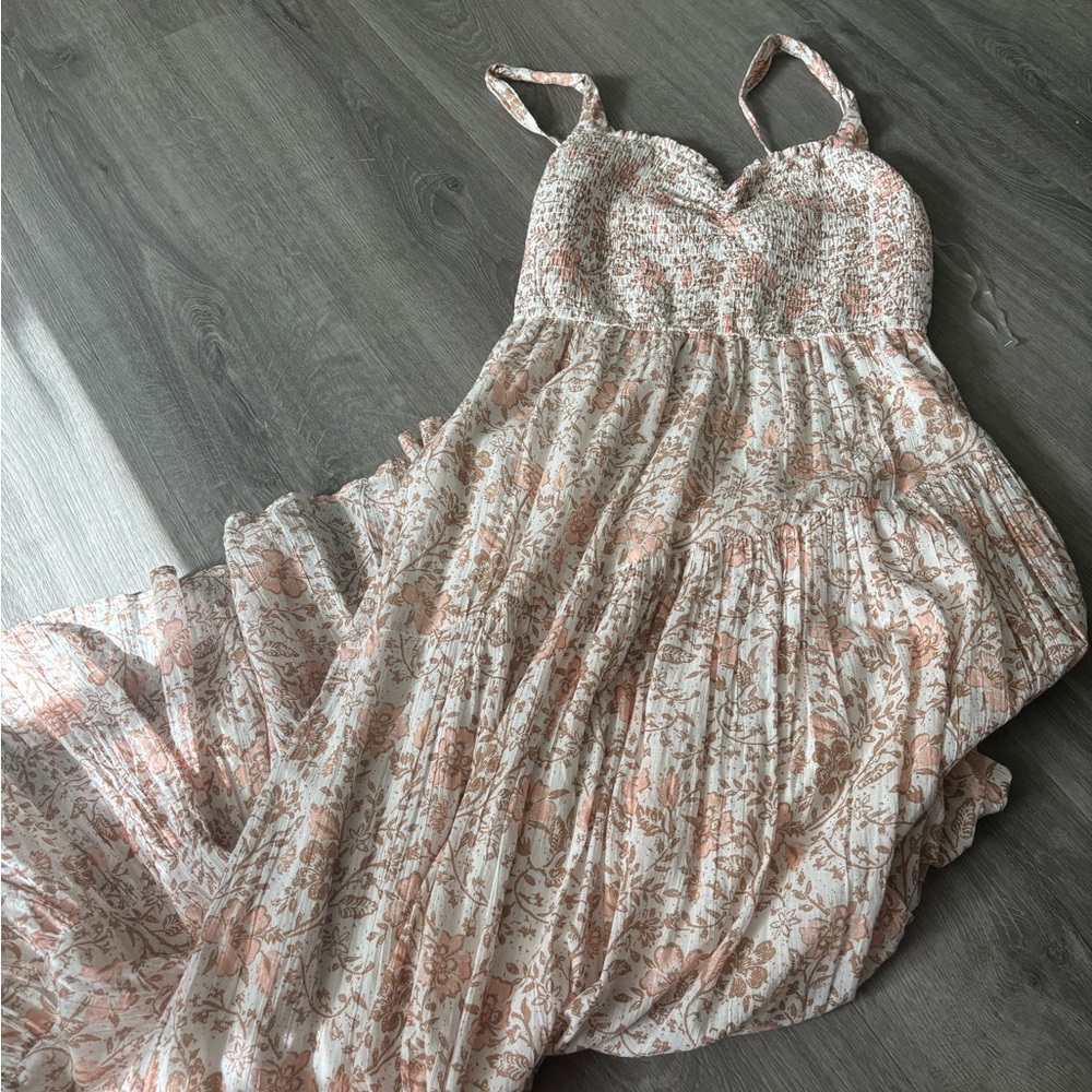 American Eagle Outfitters Gold Pink Pleated Maxi Sundress